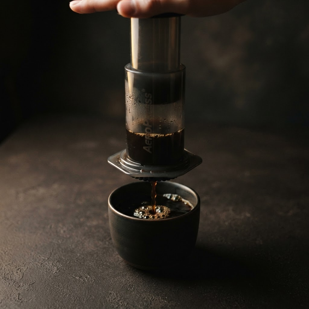 AeroPress, prepared in its serving vessel