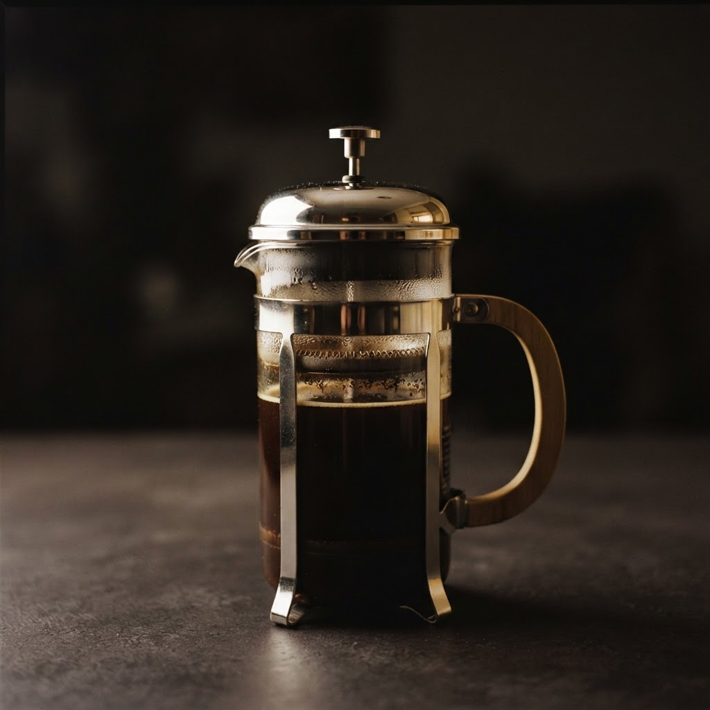 French Press (base brew), prepared in its serving vessel