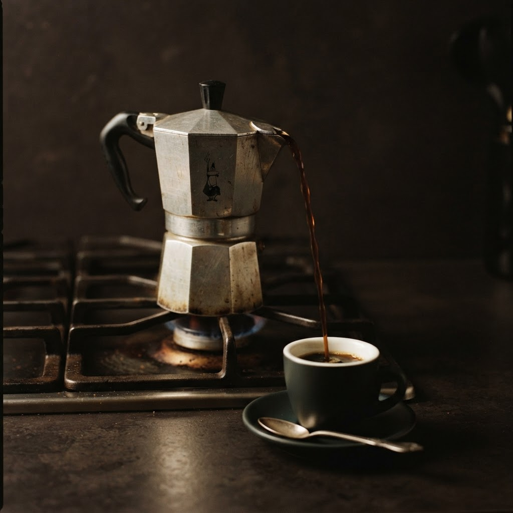 Moka, prepared in its serving vessel