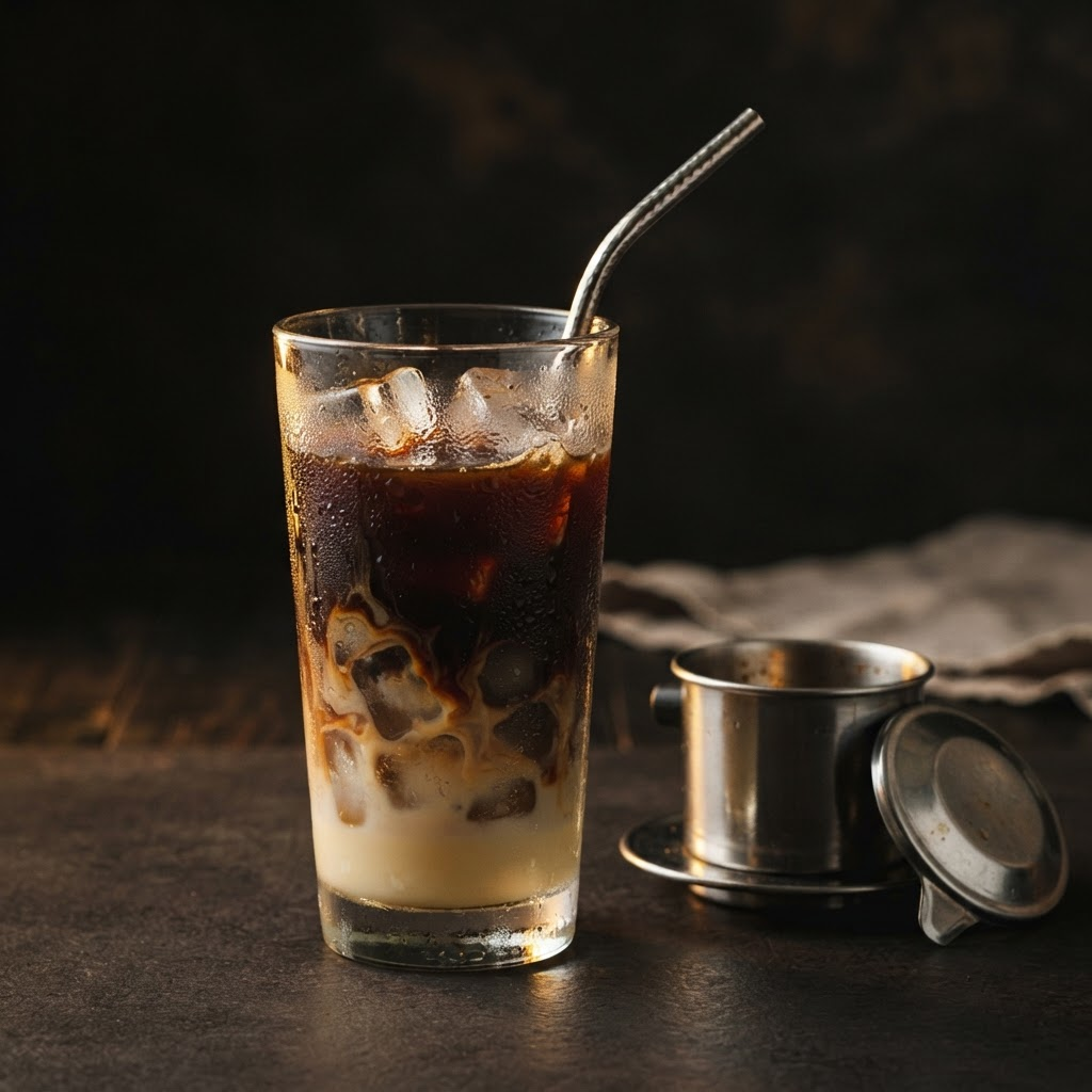Sữa Đá, prepared in its serving vessel